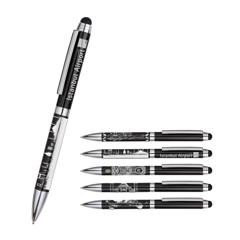 Kabartma Figürlü Touchpen Metal Tükenmez Kalem